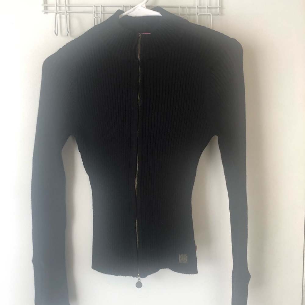 Thalia Sodi Womens Black Ribbed Zipper Sweater